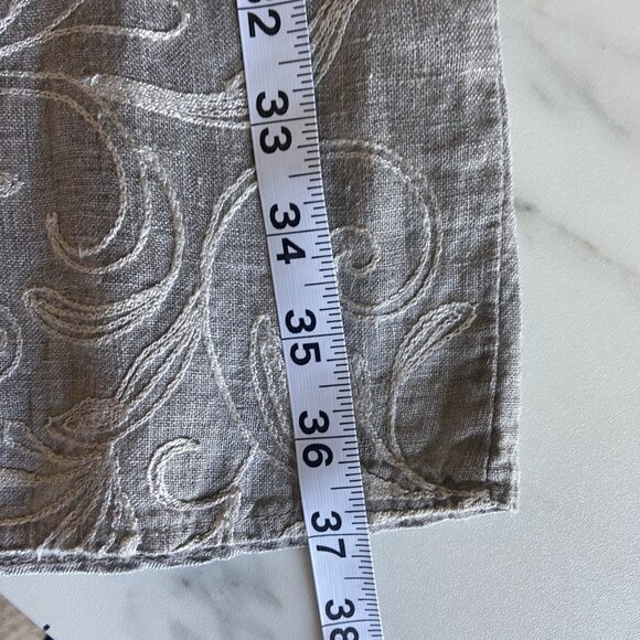 Lina Tomei 100% Linen Shift Dress Gray Embroidered Size M with pockets Lagenlook - Picture 9 of 9